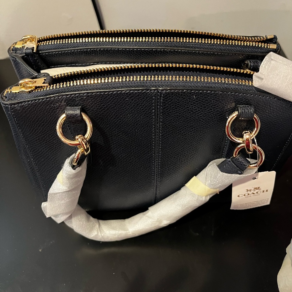 Coach Navy Leather Satchel with Gold Accents NWT